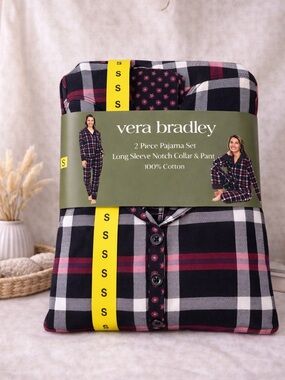 Vera Bradley Pajama Set 2 Piece Cotton Plaid Floral Sleepwear Small NWT